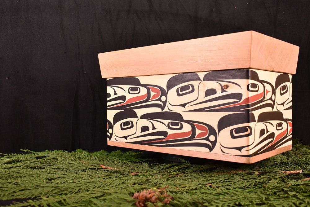 Native Art Chest - Yellow cedar chest that I've named "Eagles and Ravens"